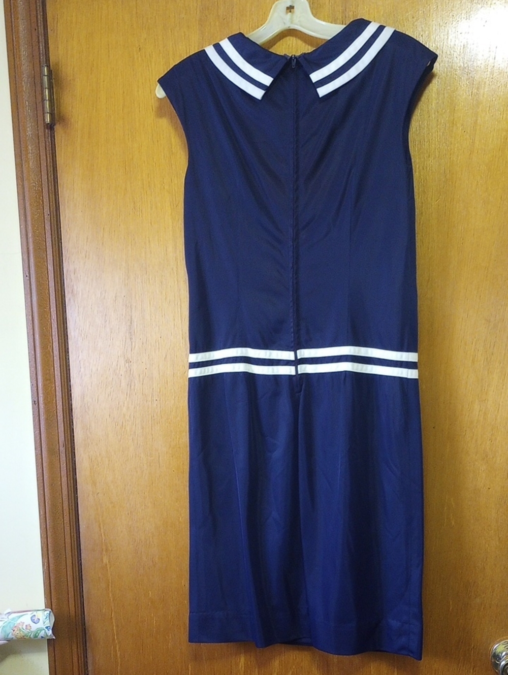 Sacony Ciella Vtg Navy Blue & White Striped Spring/Summer Sleeveless Dress, Med? - Picture 3 of 4